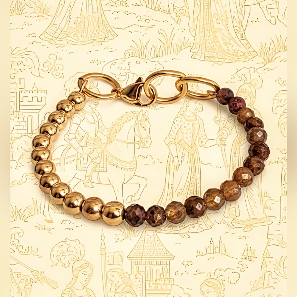 Natural Orange Yellow Sapphire & Gold Balls In Half And Half Beaded Bracelet